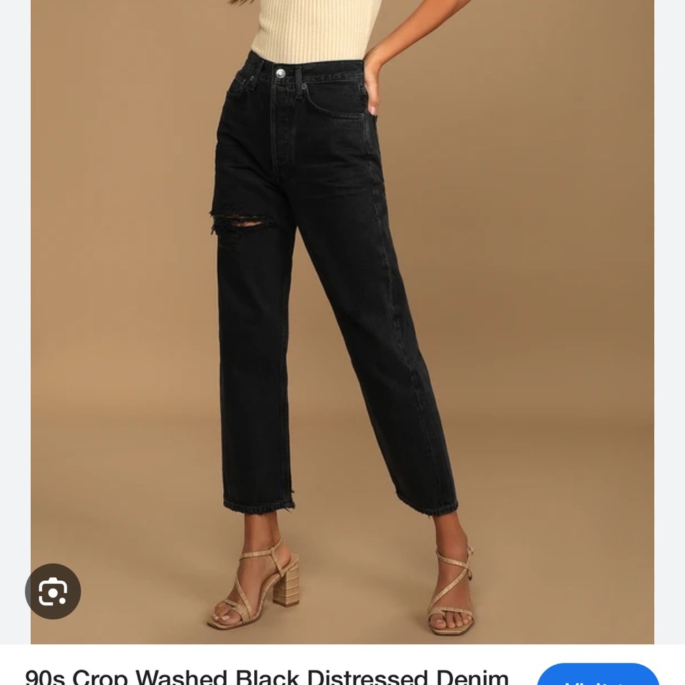 Agolde 90s Crop Mid Rise Loose Straight Jeans Button Fly High Rise Distressed